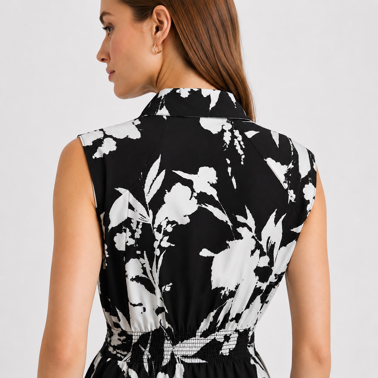 DNKY - Black-Ivory Floral Sleeveless Shirt Dress - Image 4