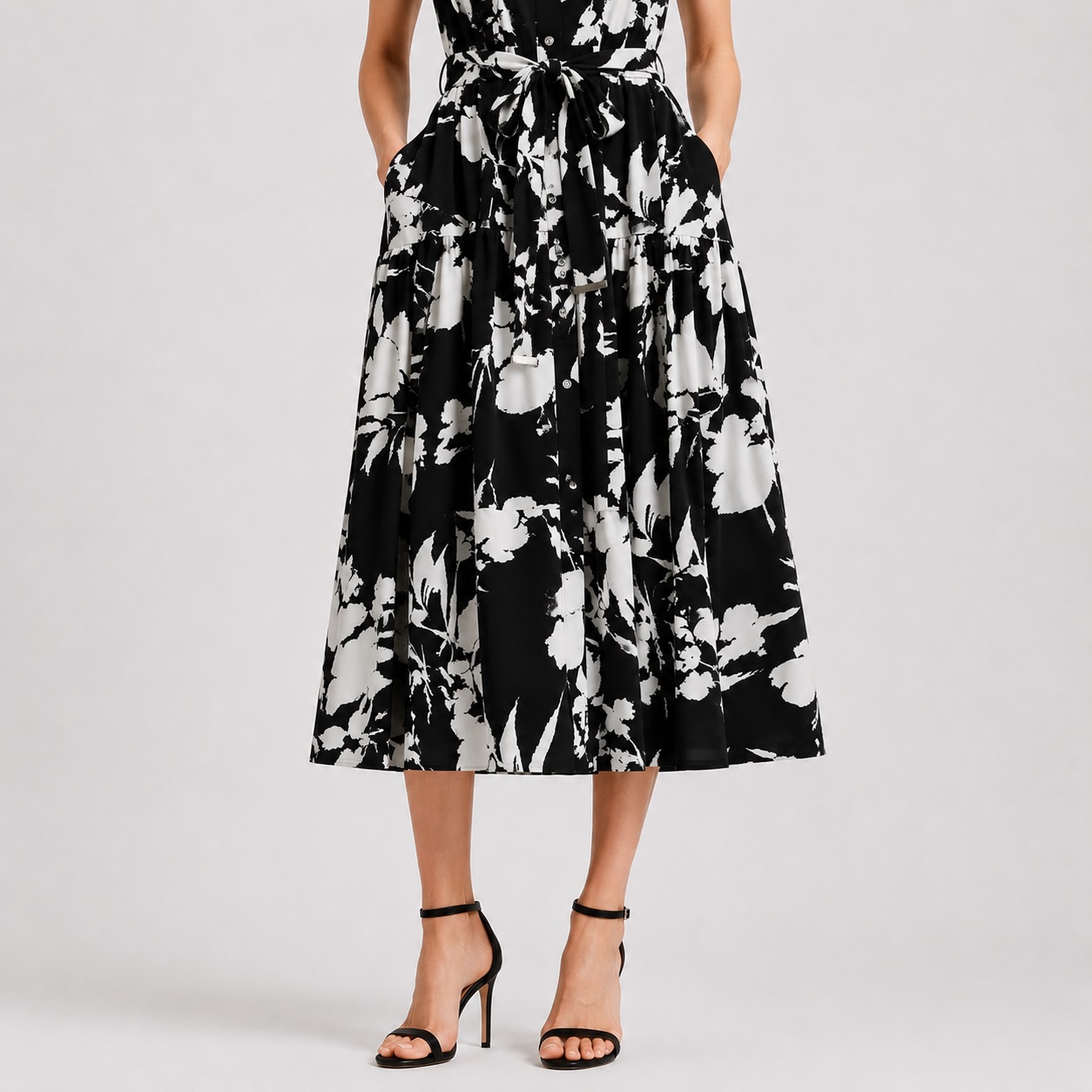 DNKY - Black-Ivory Floral Sleeveless Shirt Dress - Image 5