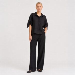 Michael Kors - Black Linen Hidden Button Shirt