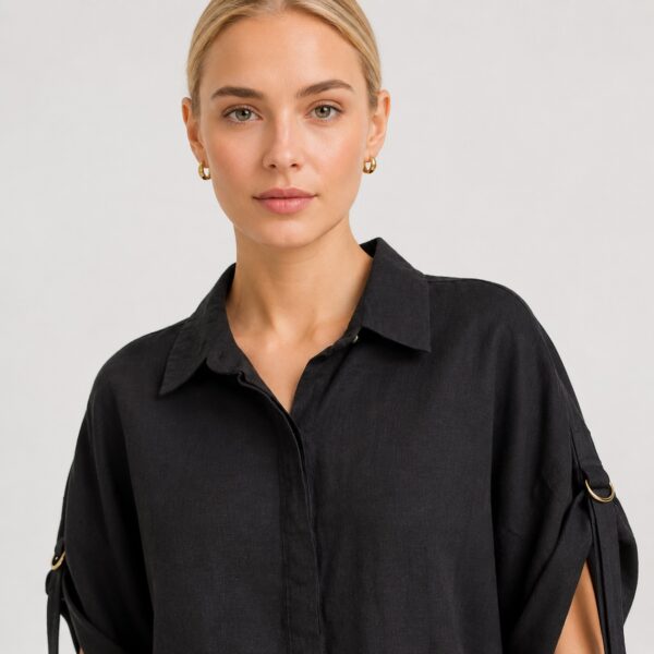 Michael Kors - Black Linen Hidden Button Shirt - Image 2