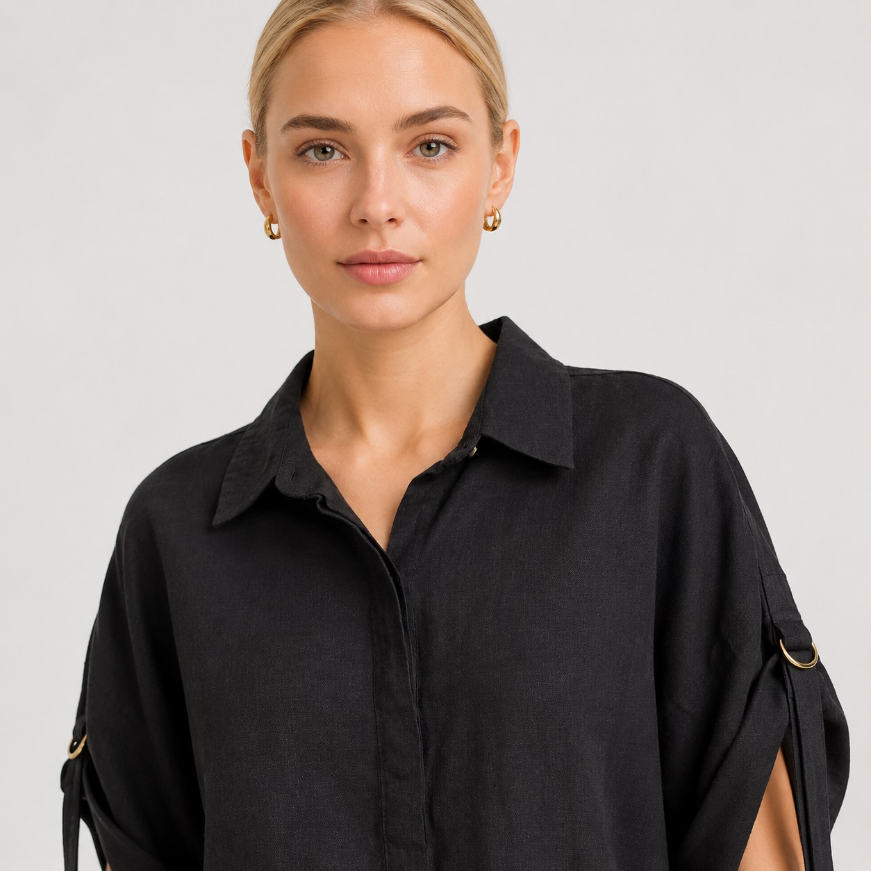 Michael Kors - Black Linen Hidden Button Shirt - Image 2