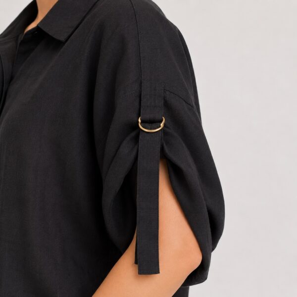 Michael Kors - Black Linen Hidden Button Shirt - Image 3