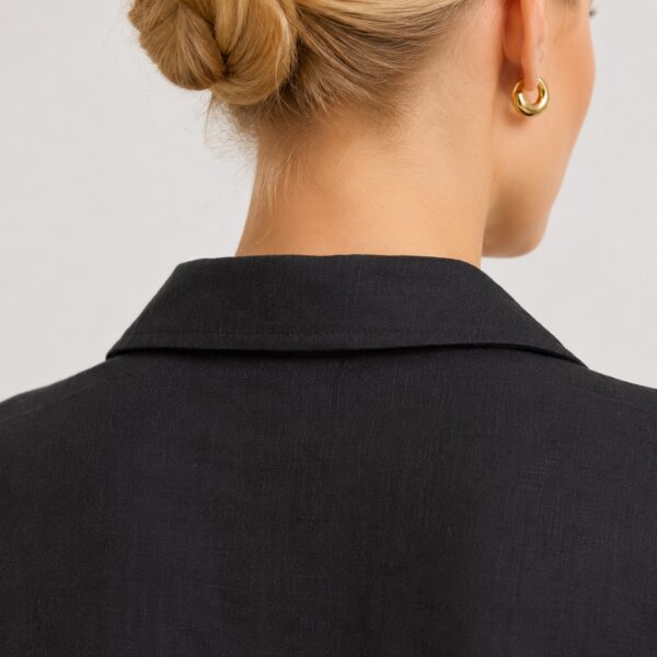 Michael Kors - Black Linen Hidden Button Shirt - Image 4