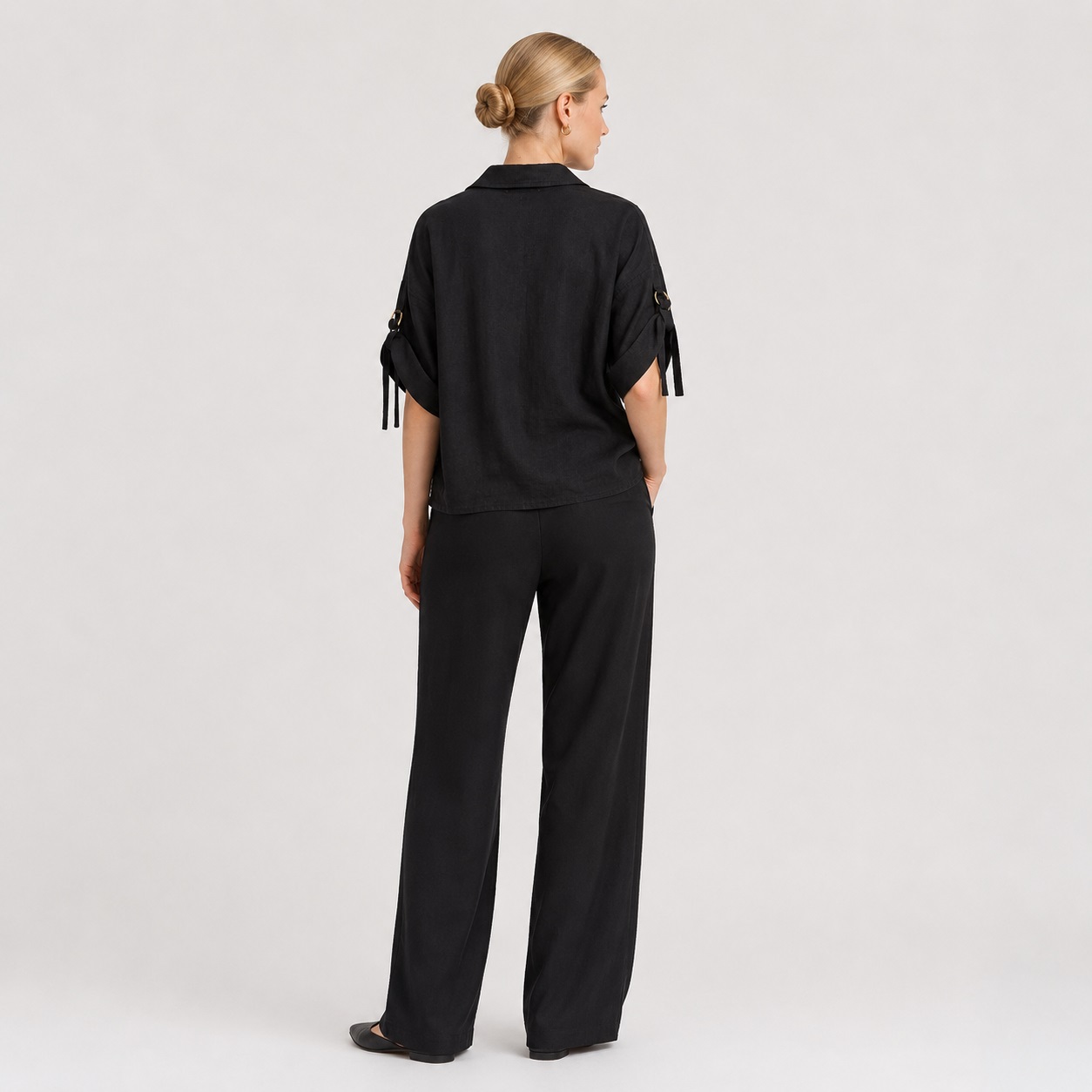 Michael Kors - Black Linen Hidden Button Shirt - Image 5