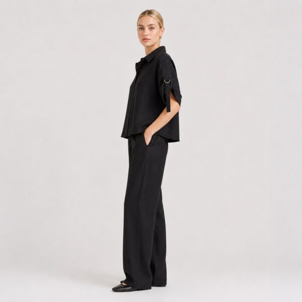Michael Kors - Black Linen Hidden Button Shirt - Image 6