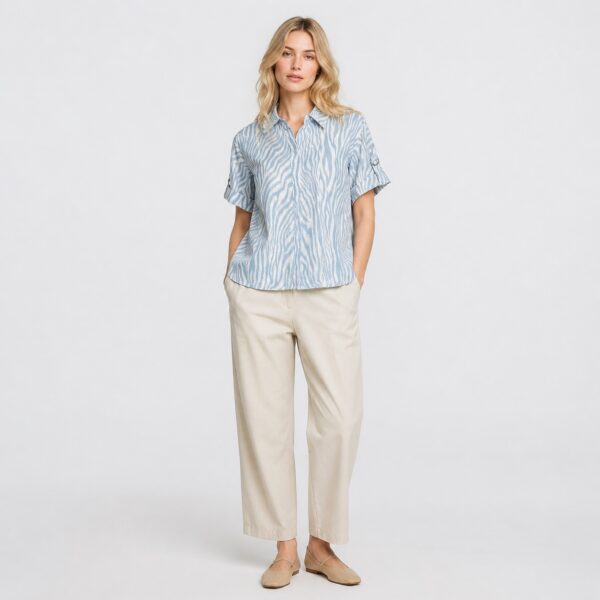 Michael Kors - Pastel Blue Linen Hidden Button Shirt - Image 1
