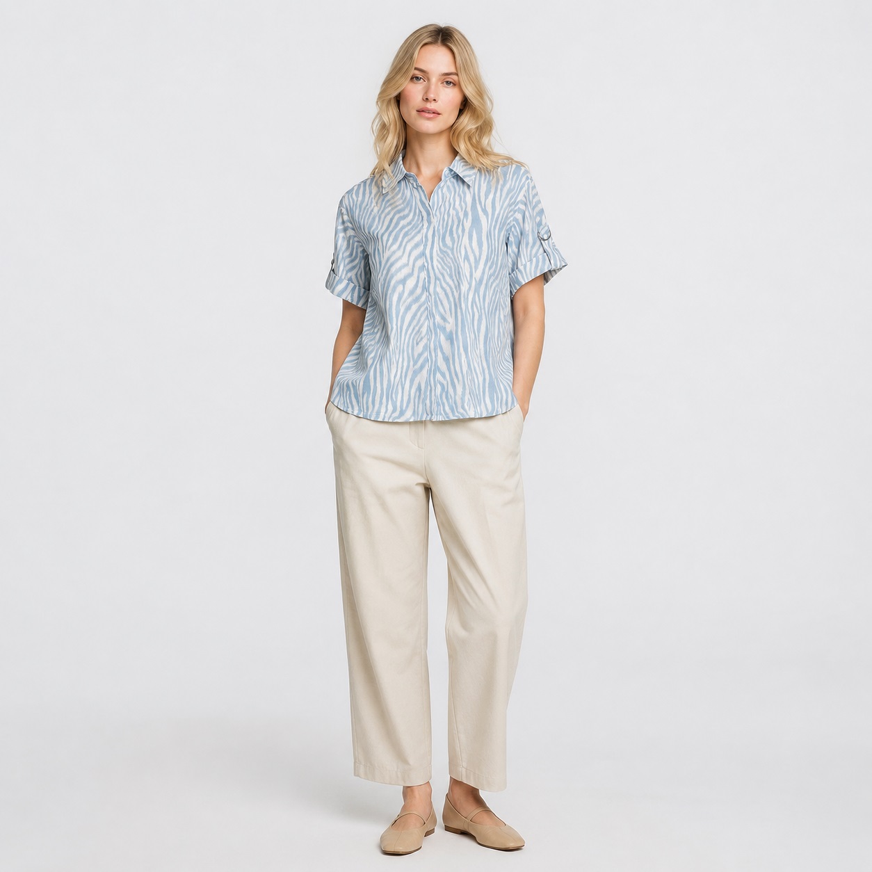 Michael Kors - Pastel Blue Linen Hidden Button Shirt - Image 1