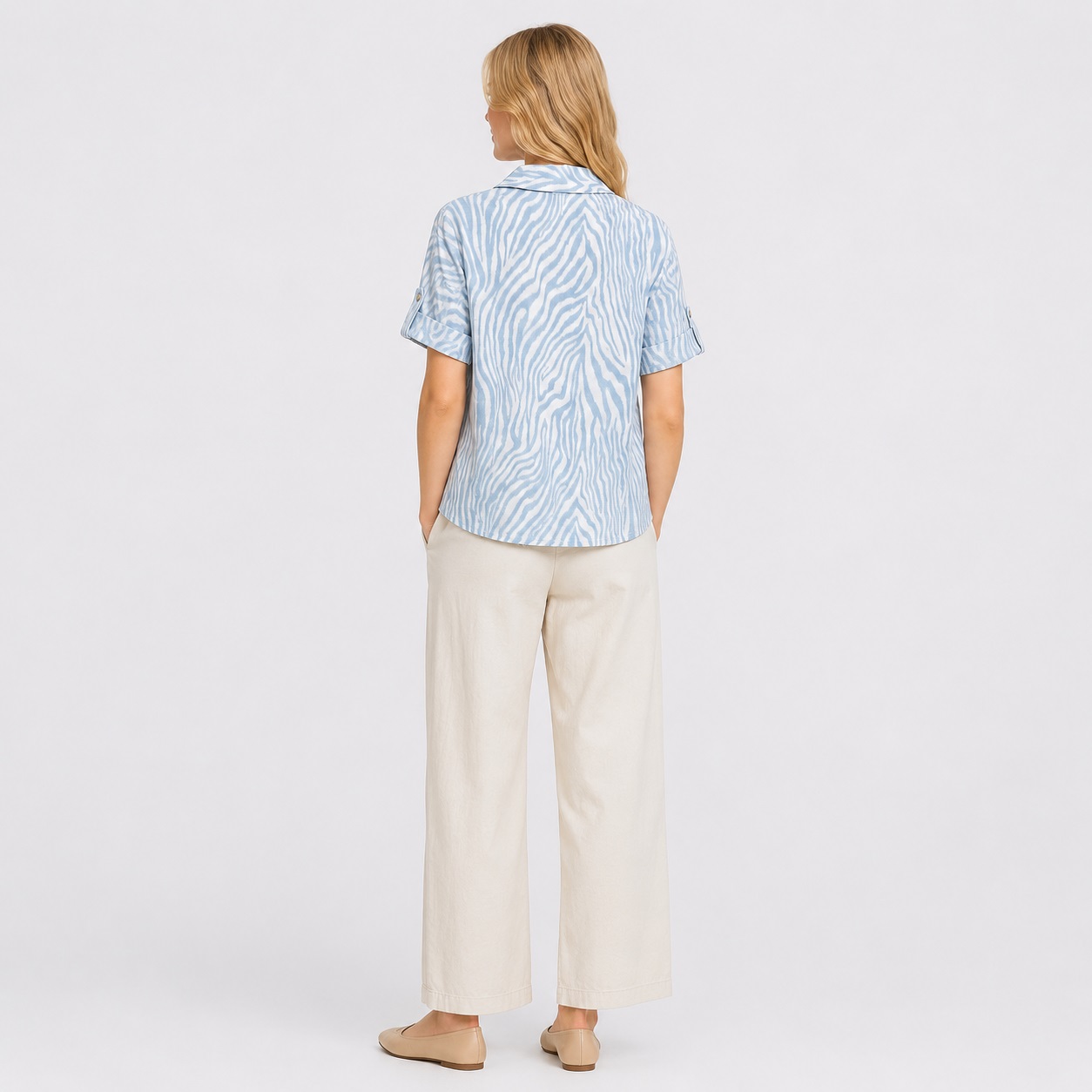 Michael Kors - Pastel Blue Linen Hidden Button Shirt - Image 5