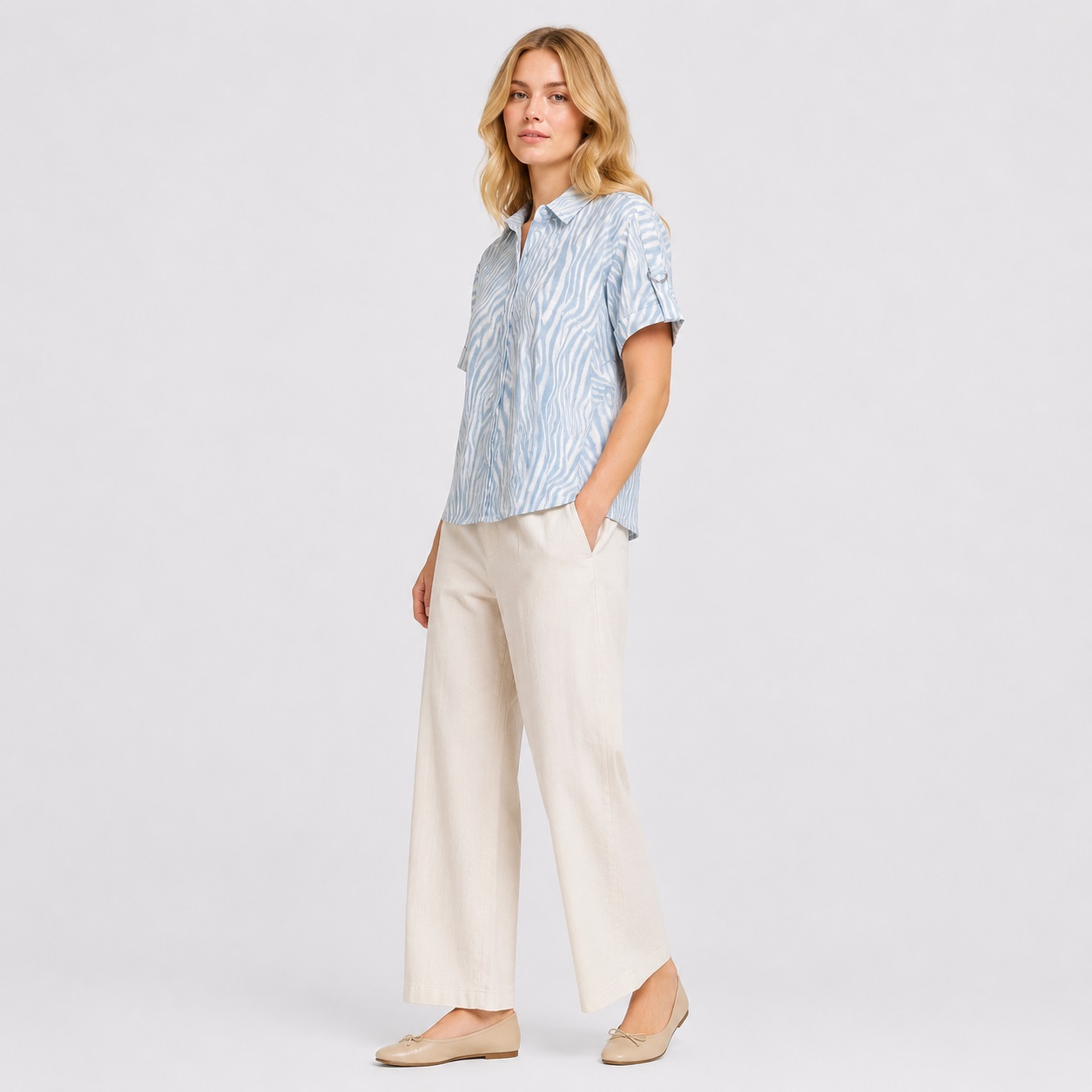Michael Kors - Pastel Blue Linen Hidden Button Shirt - Image 6
