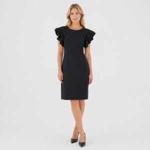 Tommy Hilfiger - Black Ruffle-Sleeve Sheath Dress