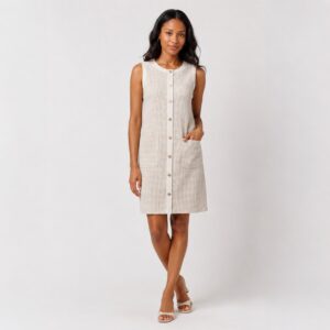 Tommy Hilfiger - Ivory-Khaki Sleeveless Dress