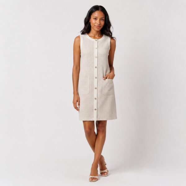 Tommy Hilfiger - Ivory-Khaki Sleeveless Dress - Image 1