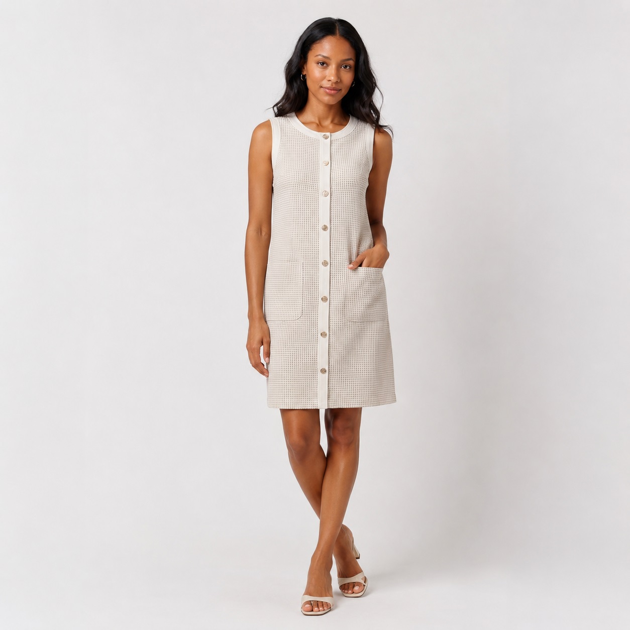 Tommy Hilfiger - Ivory-Khaki Sleeveless Dress - Image 1