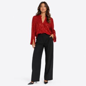 Vince Camuto - Red Sequin Long Sleeves Blouse