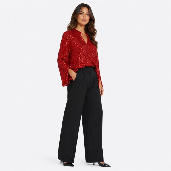 Vince Camuto - Red Sequin Long Sleeves Blouse - Image 6