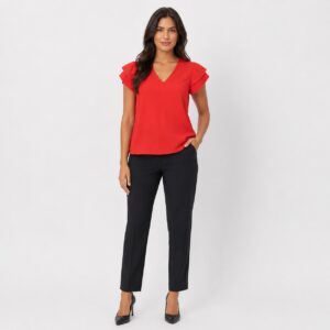 Adrianna Papell - Tomato Red Pleated Cap Sleeve Blouse