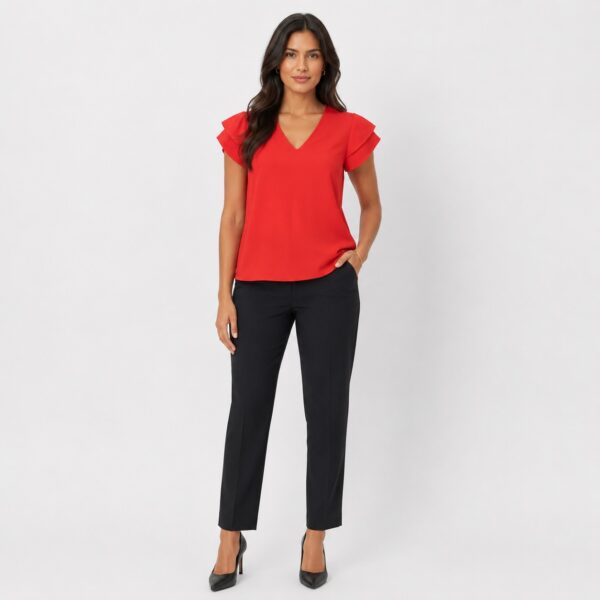 Adrianna Papell - Tomato Red Pleated Cap Sleeve Blouse - Image 1