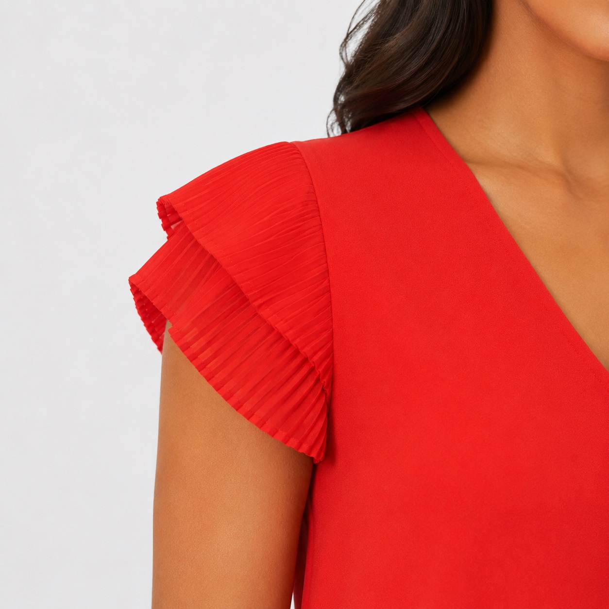Adrianna Papell - Tomato Red Pleated Cap Sleeve Blouse - Image 3