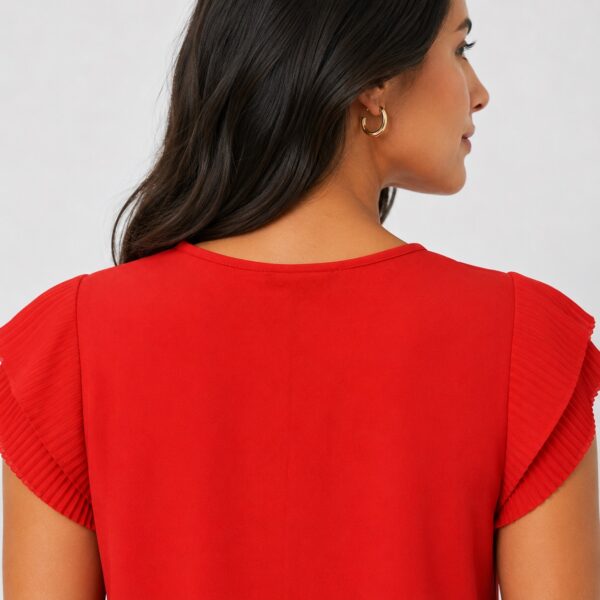 Adrianna Papell - Tomato Red Pleated Cap Sleeve Blouse - Image 4