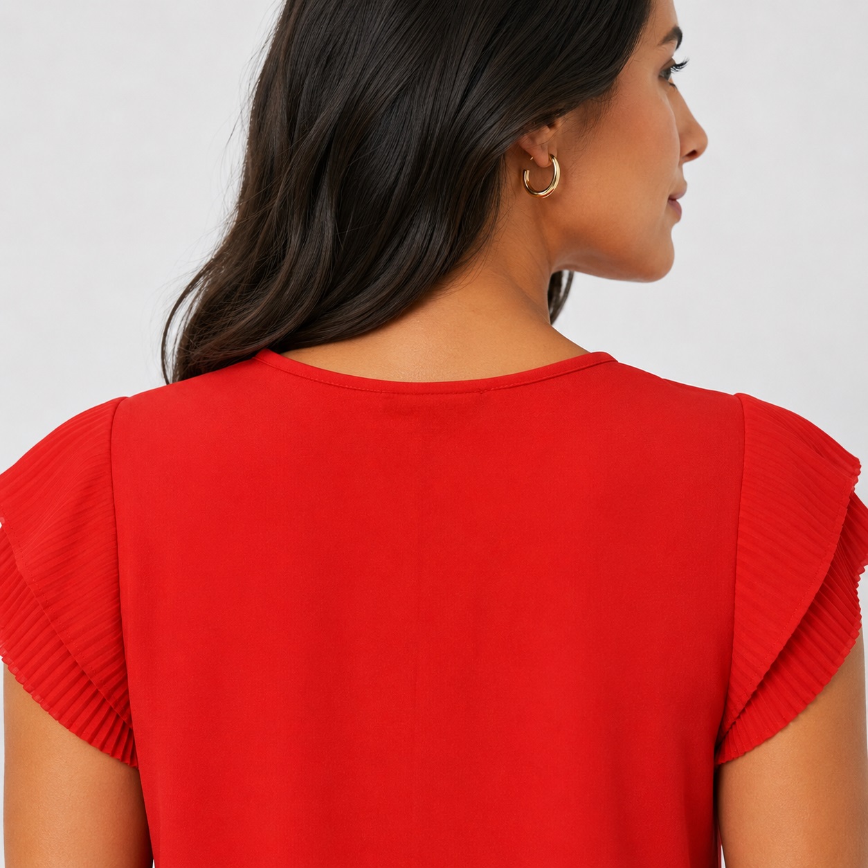 Adrianna Papell - Tomato Red Pleated Cap Sleeve Blouse - Image 4