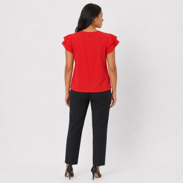 Adrianna Papell - Tomato Red Pleated Cap Sleeve Blouse - Image 5