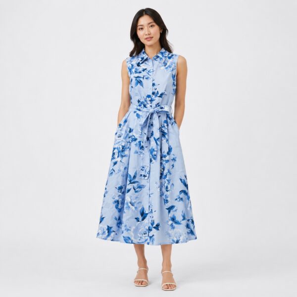 Calvin Klein - Blue Floral Sleeveless Dress - Image 1