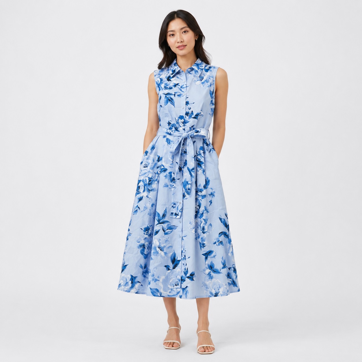 Calvin Klein - Blue Floral Sleeveless Dress - Image 1