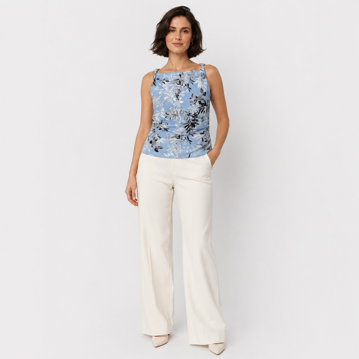 Calvin Klein - Blue Floral Twisted Straps Top - Image 1