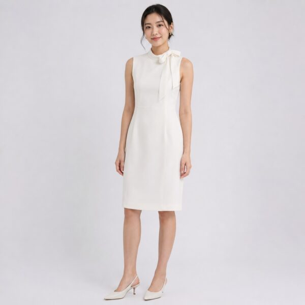 Calvin Klein - Cream White Bow Detail Sleeveless Dress - Image 1