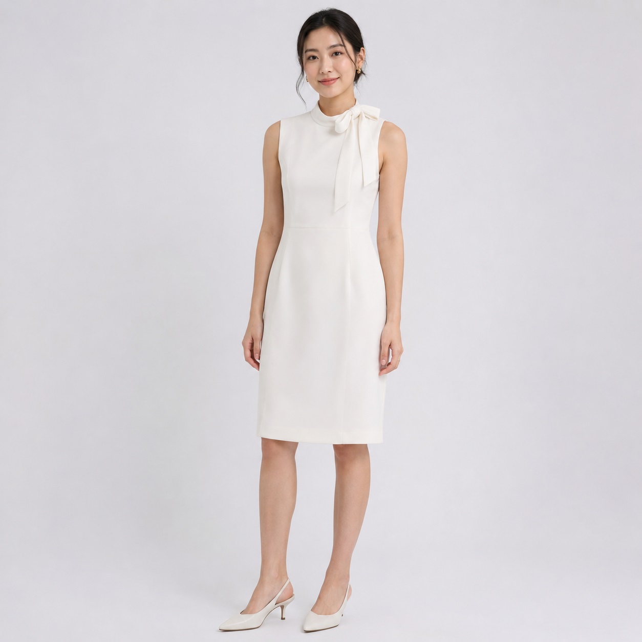 Calvin Klein - Cream White Bow Detail Sleeveless Dress - Image 1