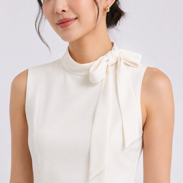 Calvin Klein - Cream White Bow Detail Sleeveless Dress - Image 2
