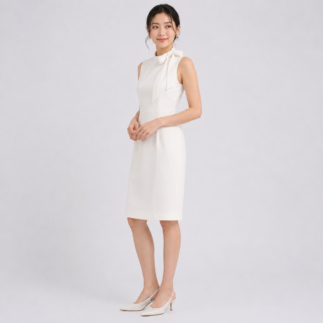 Calvin Klein - Cream White Bow Detail Sleeveless Dress - Image 6