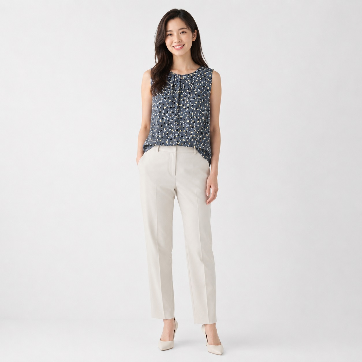 Calvin Klein - Gray Multicolor Dots Sleeveless Top - Image 1