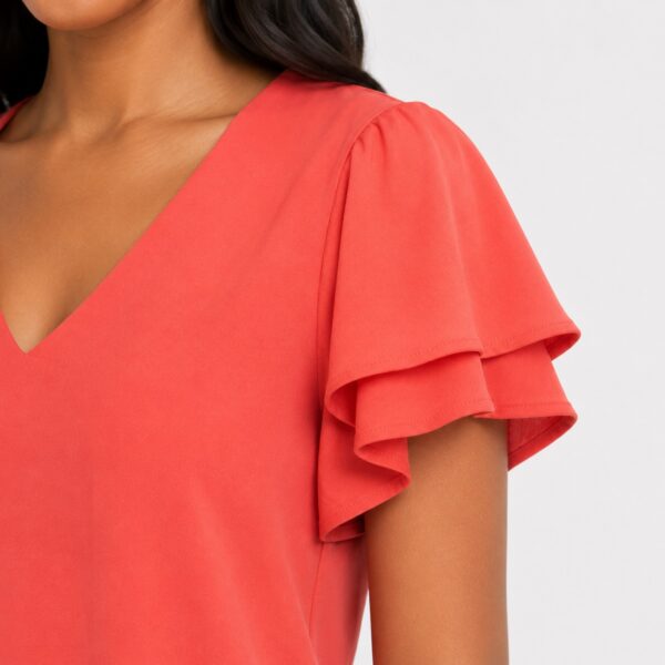 Calvin Klein - Peach V-Neck Ruffle Sleeve Top - Image 3