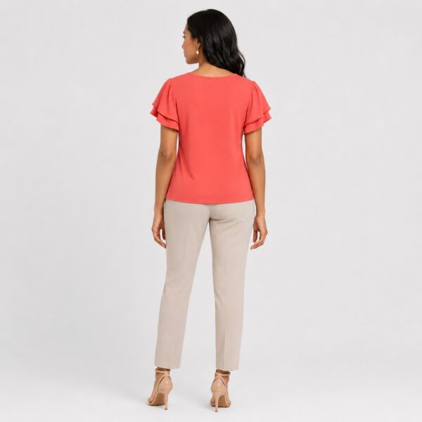 Calvin Klein - Peach V-Neck Ruffle Sleeve Top - Image 5