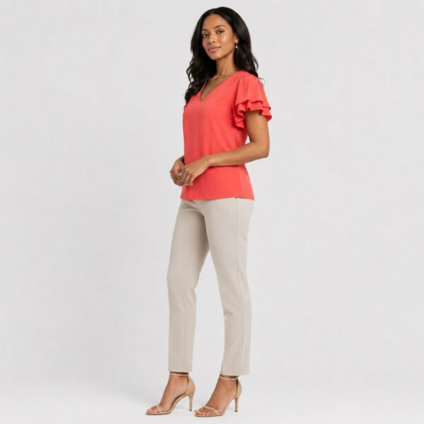 Calvin Klein - Peach V-Neck Ruffle Sleeve Top - Image 6
