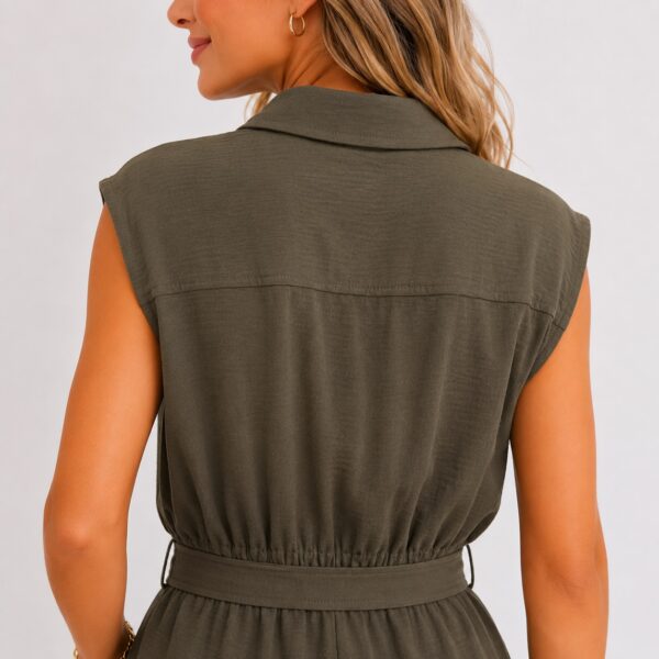 Calvin Klein - Sleeveless Deep Olive Button-Down Jumpsuit - Image 4