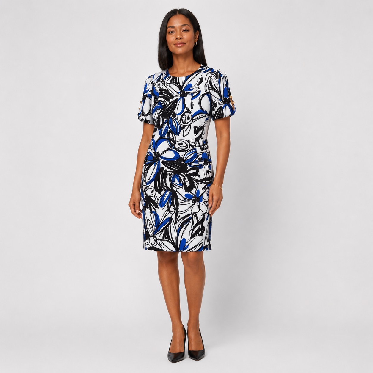 DKNY - Multicolor Floral Short Sleeves Sheath Dress - Image 1