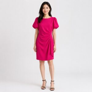 DKNY - Puffy Sleeves Hot Pink Sheath Dress