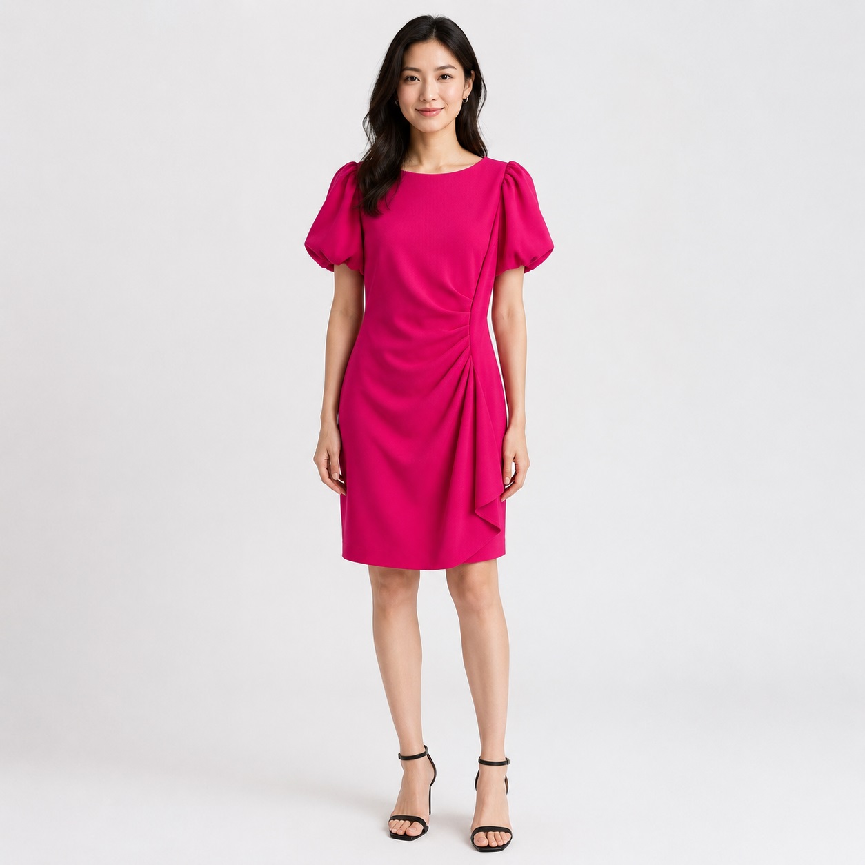 DKNY - Puffy Sleeves Hot Pink Sheath Dress - Image 1