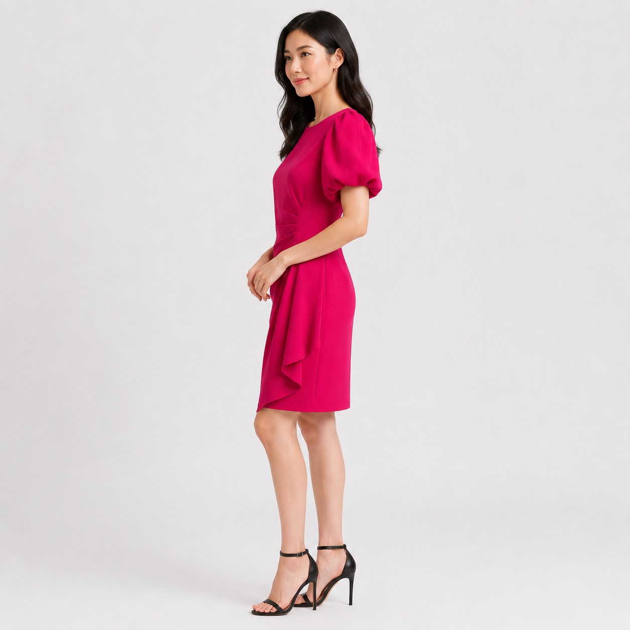 DKNY - Puffy Sleeves Hot Pink Sheath Dress - Image 6