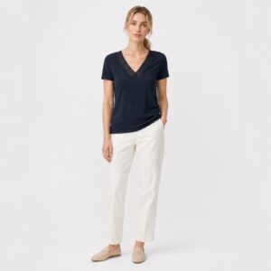 Tommy Hilfiger - Navy Lace V-Neckline T-Shirt