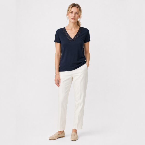 Tommy Hilfiger - Navy Lace V-Neckline T-Shirt - Image 1