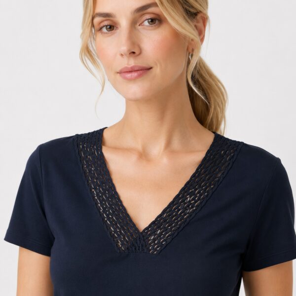Tommy Hilfiger - Navy Lace V-Neckline T-Shirt - Image 2