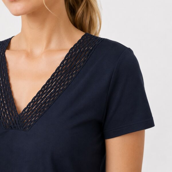 Tommy Hilfiger - Navy Lace V-Neckline T-Shirt - Image 3